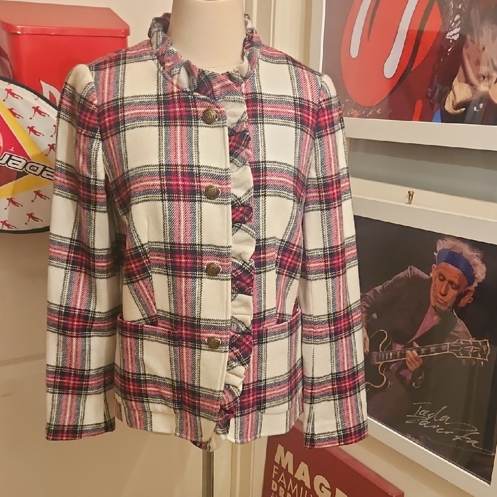 Talbots Cream And Red Plaid Blazer